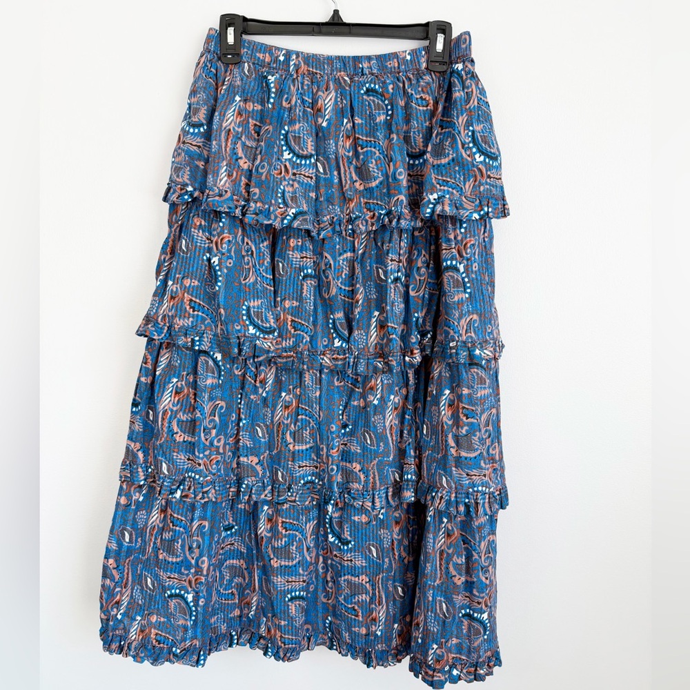 Cleobella Blue Paisley Tiered Midi Skirt with Rust Details - Picture 5 of 5